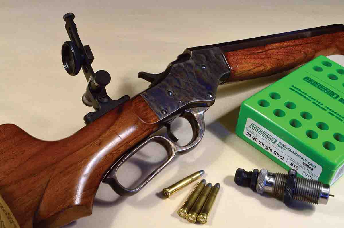 A Stevens Model 47 “Modern Range” .25-20 Single Shot built on the No. 44½ action is shown with handloaded ammunition. Redding supplies its superb custom dies in this caliber and can tailor die dimensions to the chambers of individual rifles.